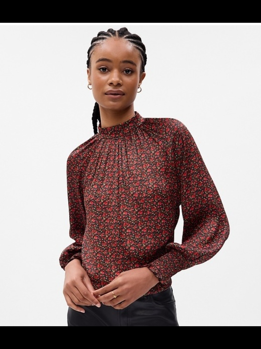 GAP Silk Mock-Neck Long-Sleeve Floral Blouse - Size Medium